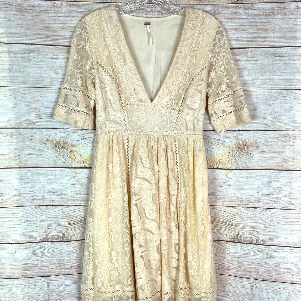 Free People Ivory Lace Overlay Dress